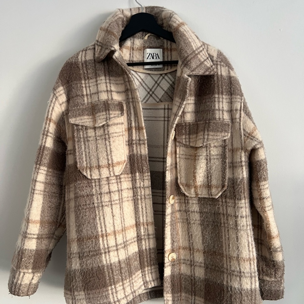 Zara Cream & Brown Plaid Shacket